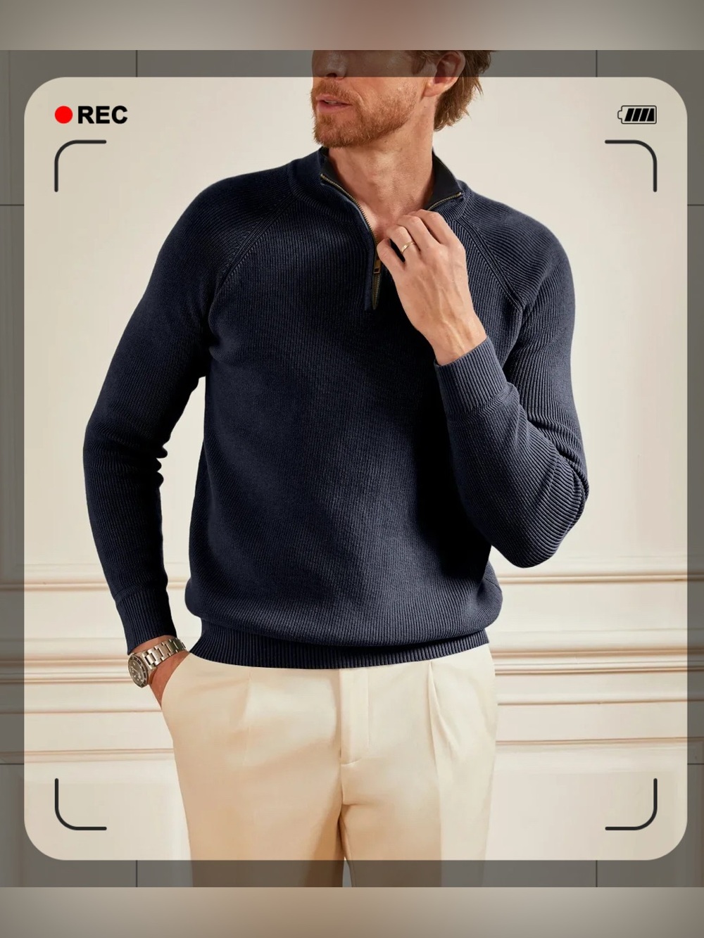 21 Grams More Than Basic Cotton Blend Knit 1/4 Zip Polo Sweater Navy Sz S Golf